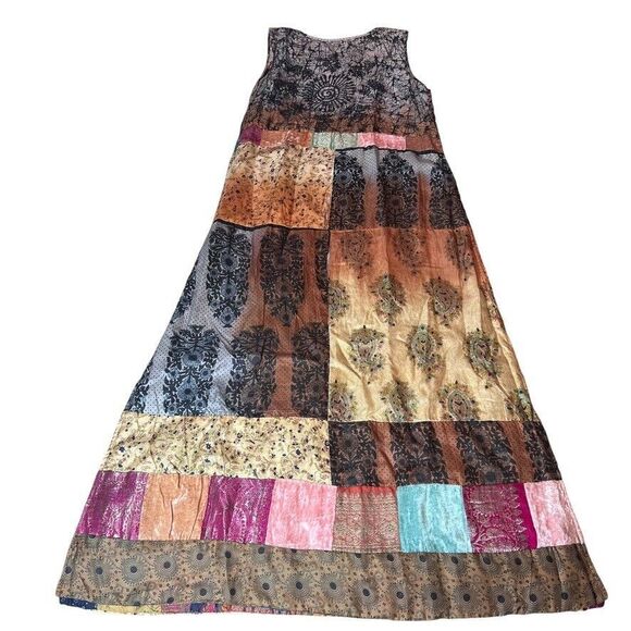 Silk Patchwork Maxi Reversible‎ Dress Womens Sz. Medium Gypsy  Boho Colorful - Picture 10 of 13